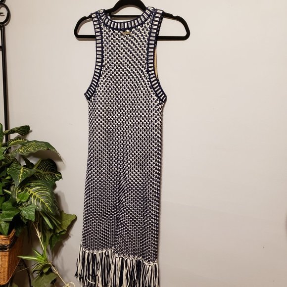 New Michael Kors Navy Blue Sweater Dress with fringe bottom - Picture 10 of 13